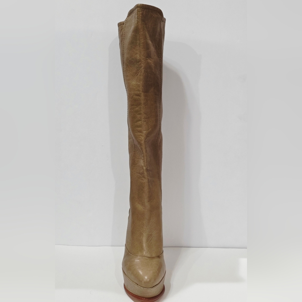 Dolce Vita TAN Leather Boot Knee High Tall Heel Silver Zipper Stiletto 9 M New - Picture 15 of 16